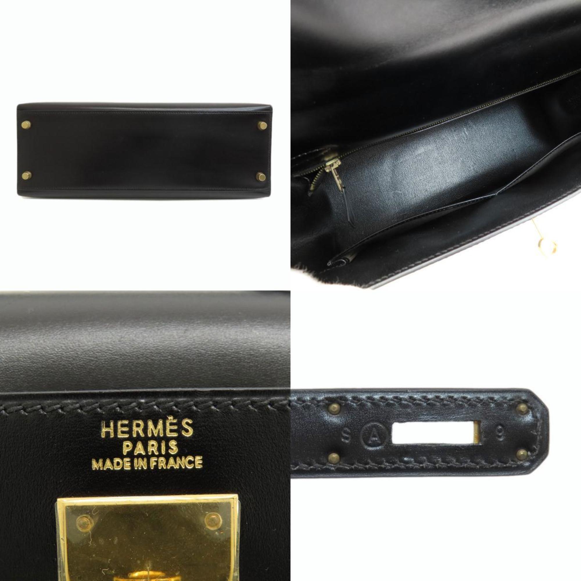 Hermes Kelly 32 Outer Stitching Black Handbag Box Calf Leather Women's HERMES