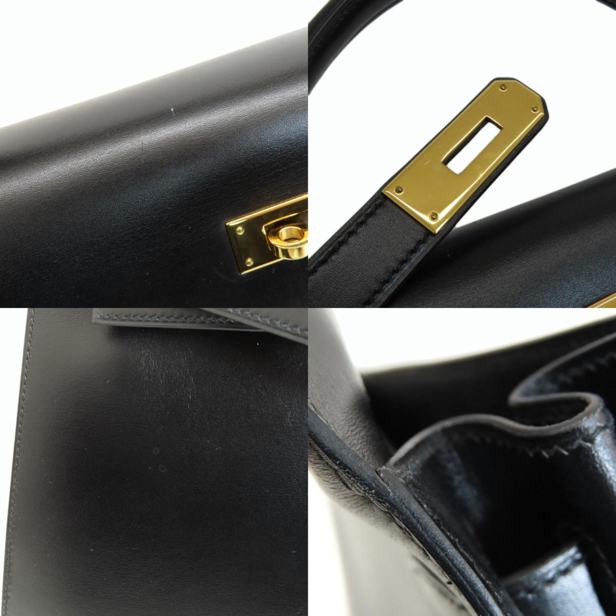 Hermes Kelly 32 Outer Stitching Black Handbag Box Calf Leather Women's HERMES