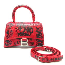 Balenciaga Hourglass XS Women's Handbag 592833 Leather Red
