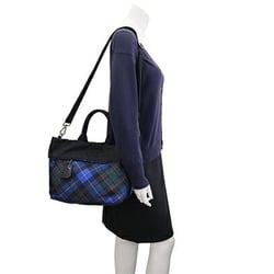Prada Handbag BR4521 Black Blue Nylon Leather Reversible Check Pattern Shoulder Bag Women's PRADA