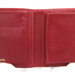 Chanel Bi-fold Wallet A01428 Caviar Skin Red Compact Coco Mark Women's CHANEL