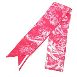 Christian Dior Dior Scarf Muffler Mitza Pink White 100% Silk Ribbon Bag Charm Animal Women's Christian