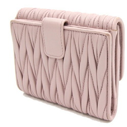 Miu Miu Miu W Wallet Matelasse 5MH523 Light Pink Leather Compact Gathered Double Sided Opening Bi-fold Women's Pleated Shirring MIUMIU