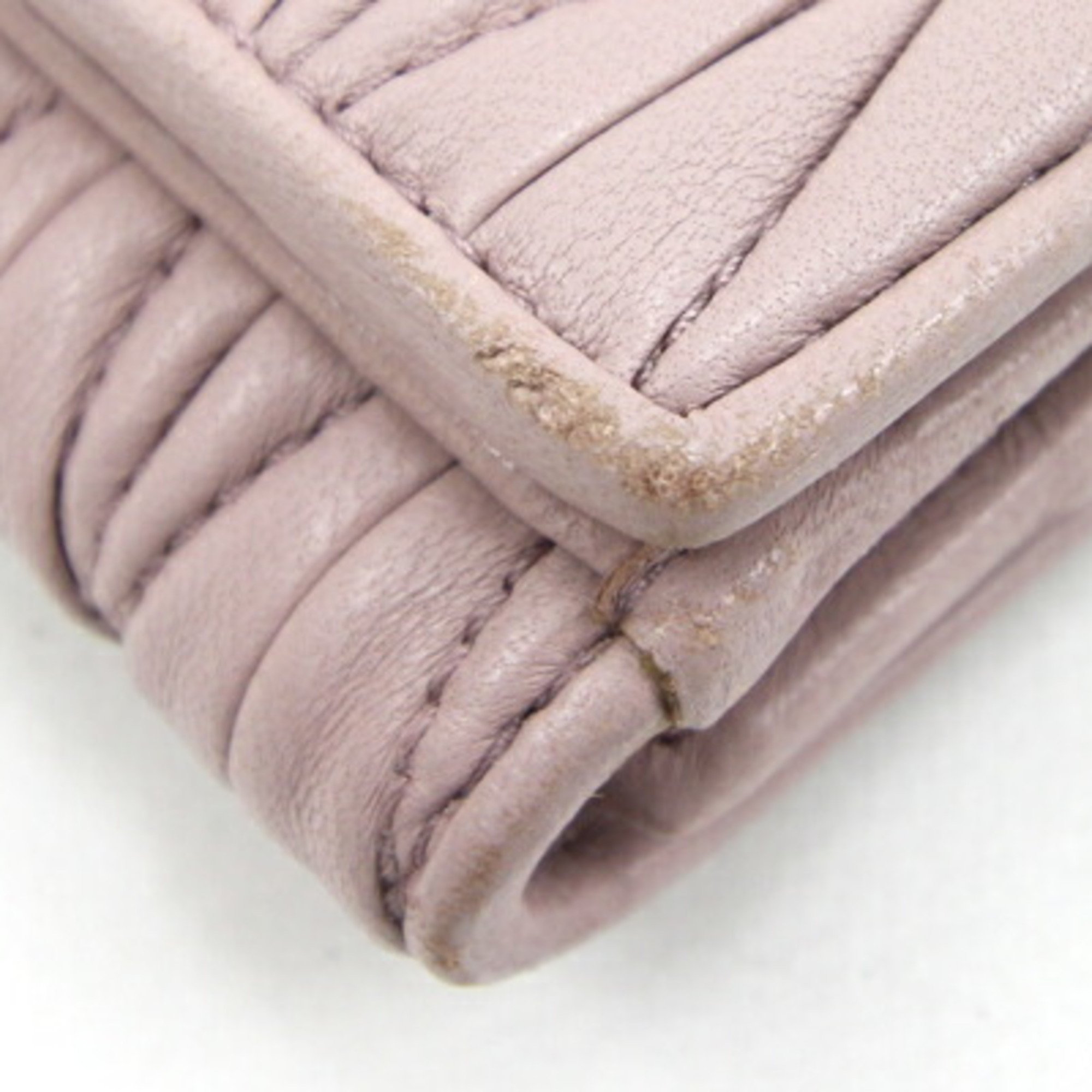 Miu Miu Miu W Wallet Matelasse 5MH523 Light Pink Leather Compact Gathered Double Sided Opening Bi-fold Women's Pleated Shirring MIUMIU