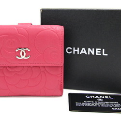 Chanel W Wallet Camellia Pink Leather Double Sided Compact Coco Mark Women's CHANEL