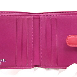 Chanel W Wallet Camellia Pink Leather Double Sided Compact Coco Mark Women's CHANEL