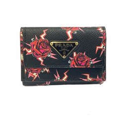 PRADA Tri-fold Compact Wallet Saffiano Leather Rose Print 1MH021 KB-8140