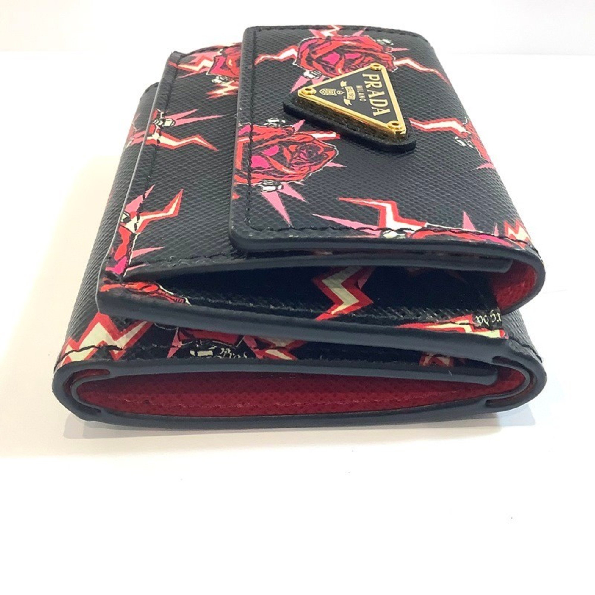 PRADA Tri-fold Compact Wallet Saffiano Leather Rose Print 1MH021 KB-8140