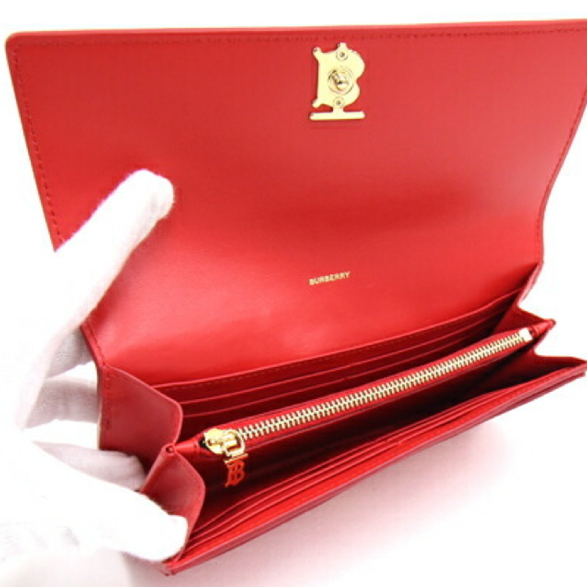 Burberry Bi-fold Long Wallet 8018940 Red Leather Women's BURBERRY