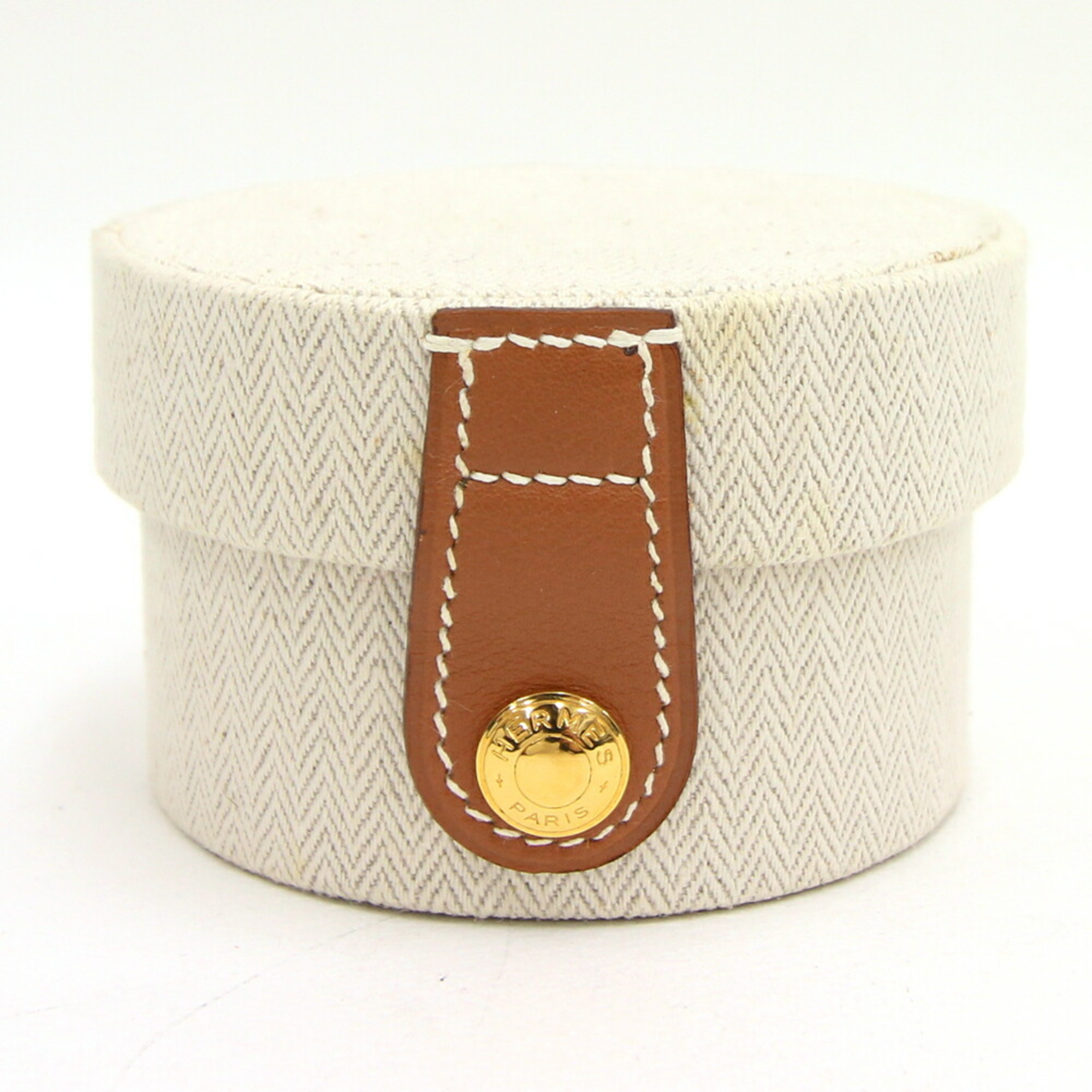 Hermes Accessory Case Off-White Brown Toile H Leather Watch HERMES