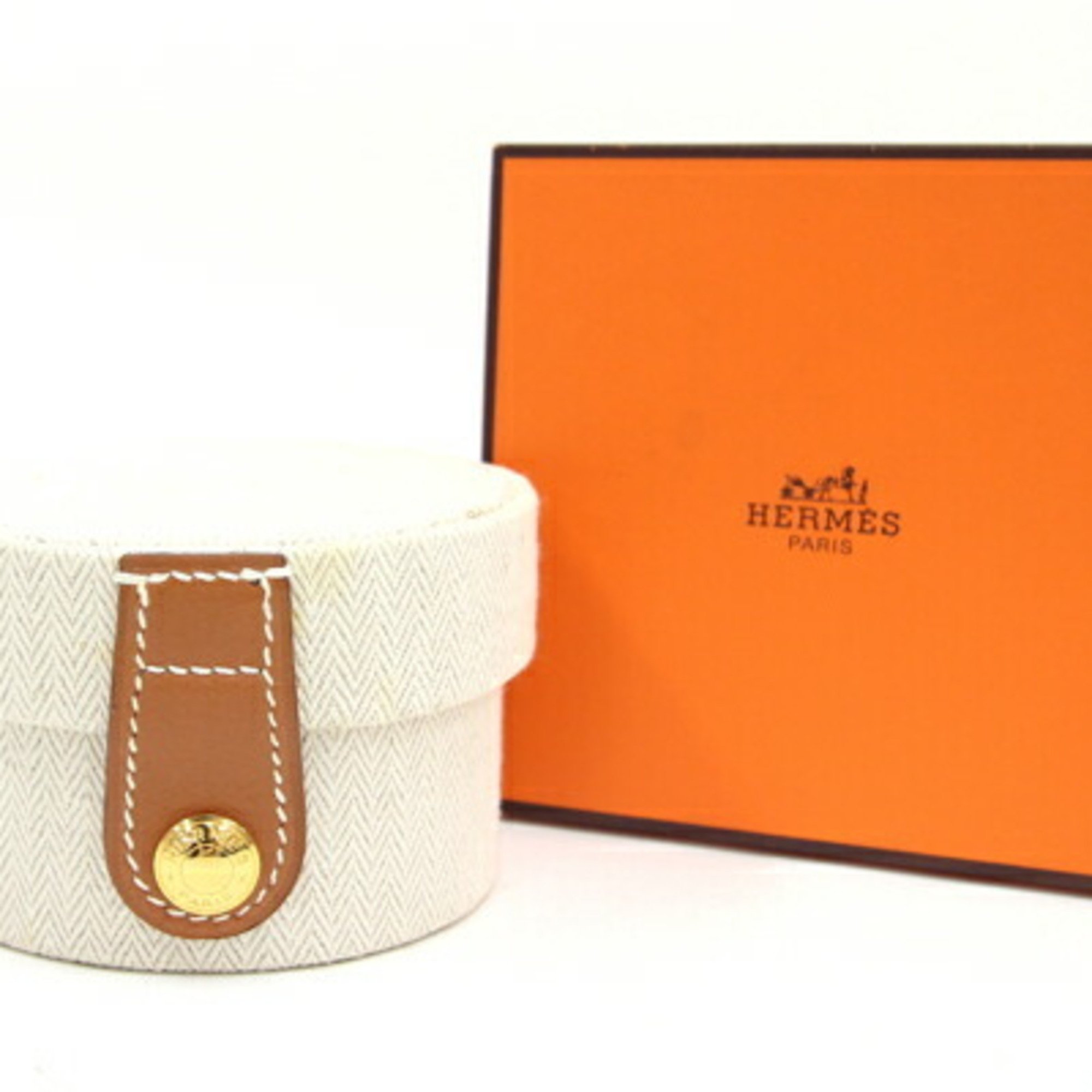 Hermes Accessory Case Off-White Brown Toile H Leather Watch HERMES