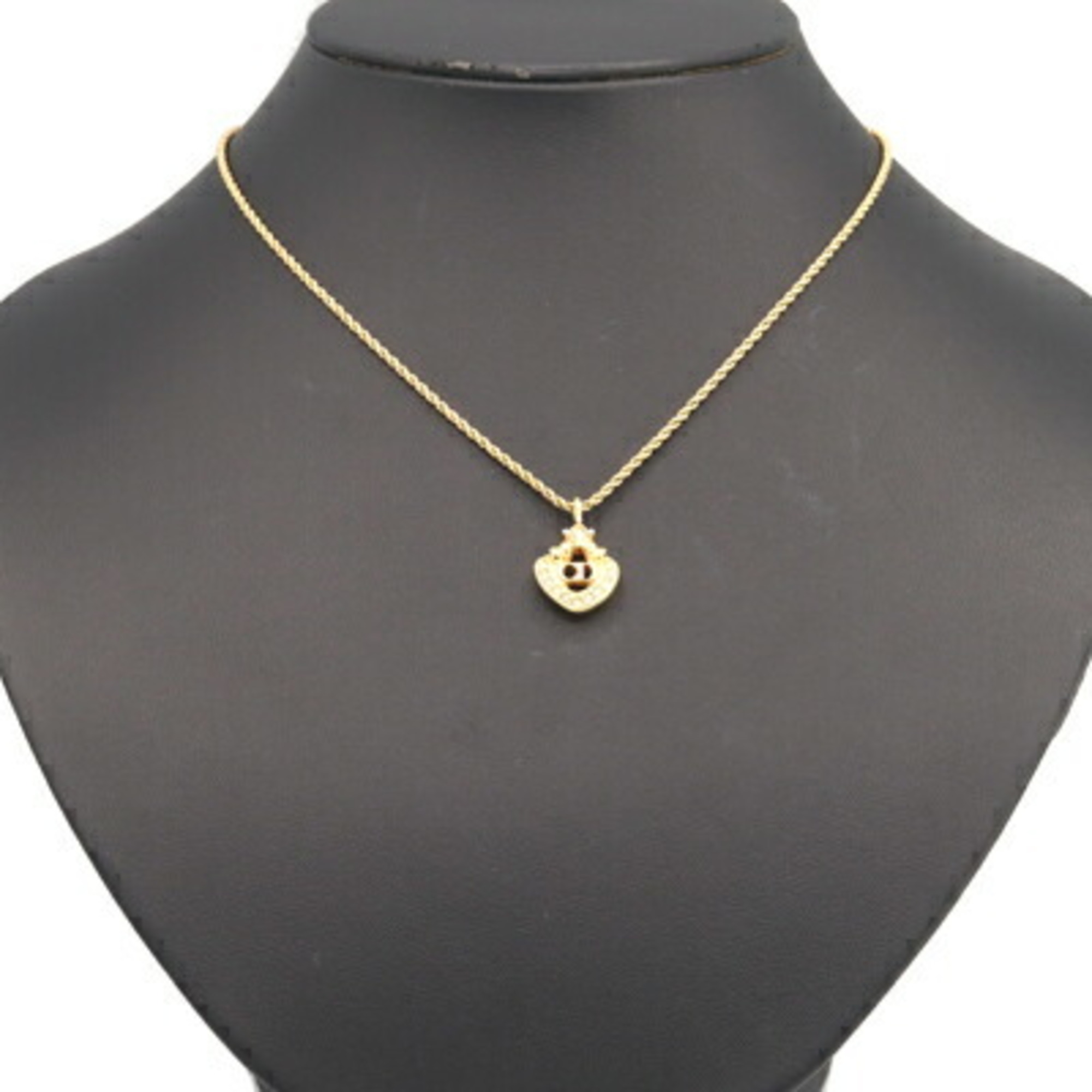 Christian Dior Dior Necklace Gold Metal Heart Stone CD Women's Christian