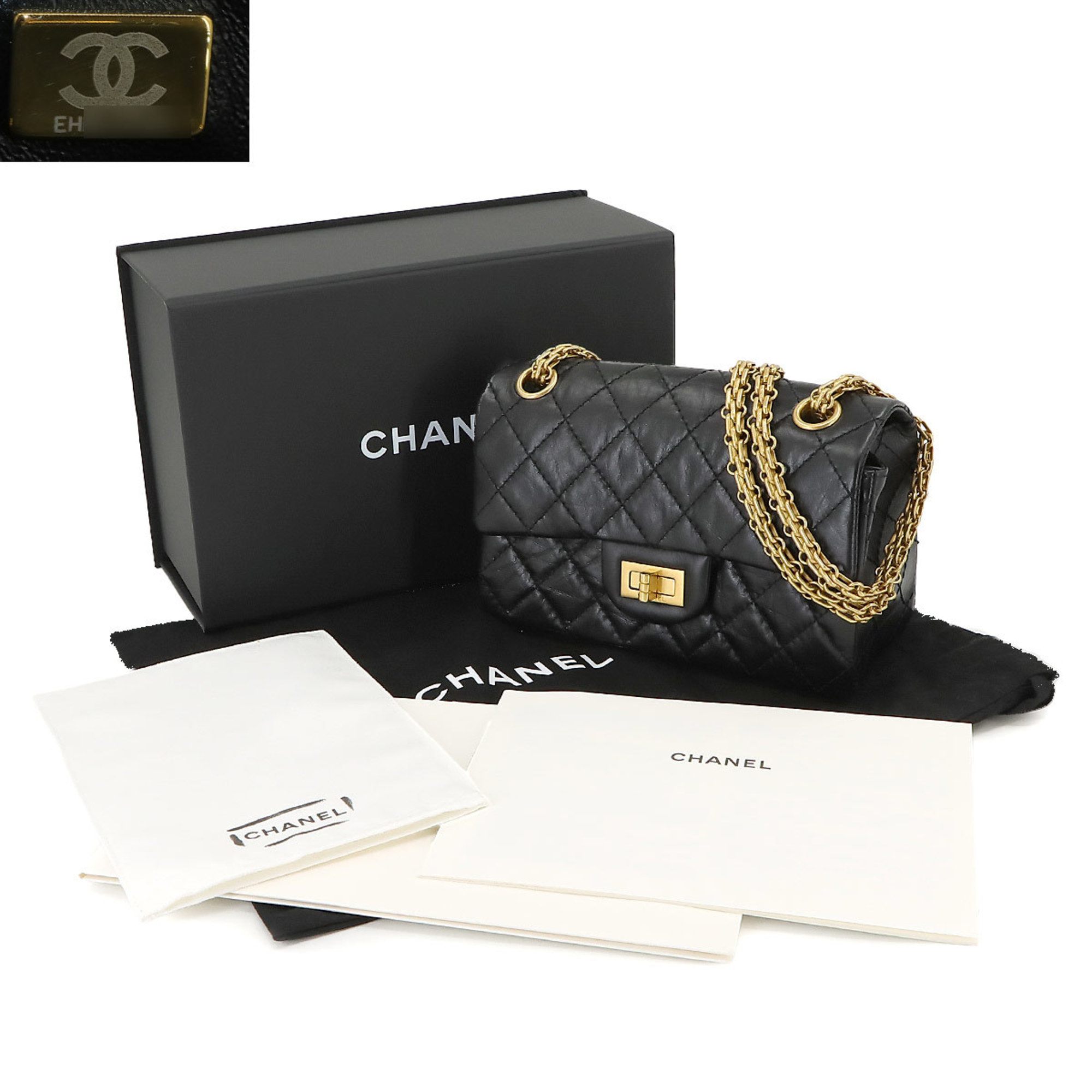 CHANEL 2.55 Chain Shoulder Bag Leather Black AS0874 Matelasse