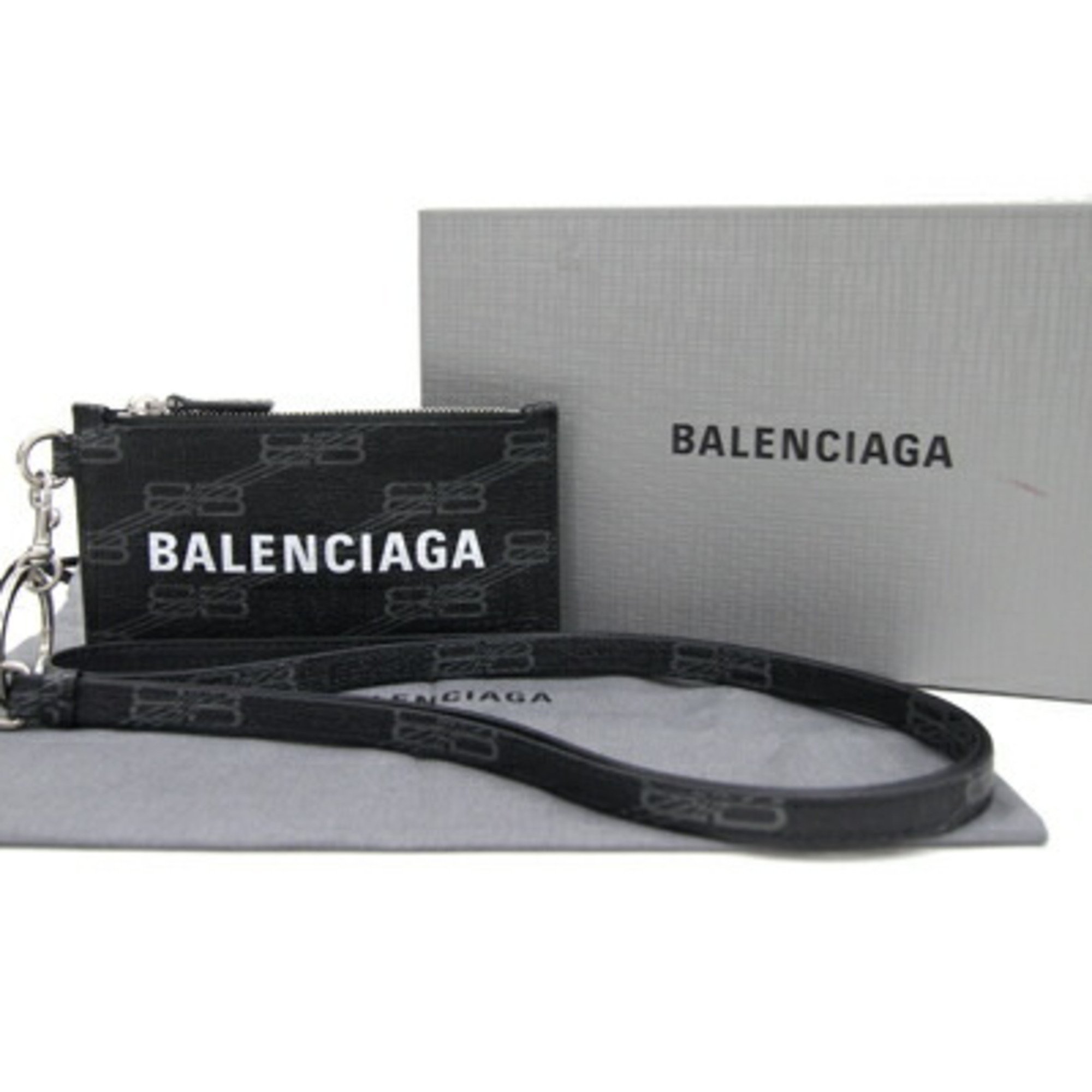 Balenciaga Card Key Ring 594548 Black Leather with Strap Fragment Case Men's Women's BALENCIAGA