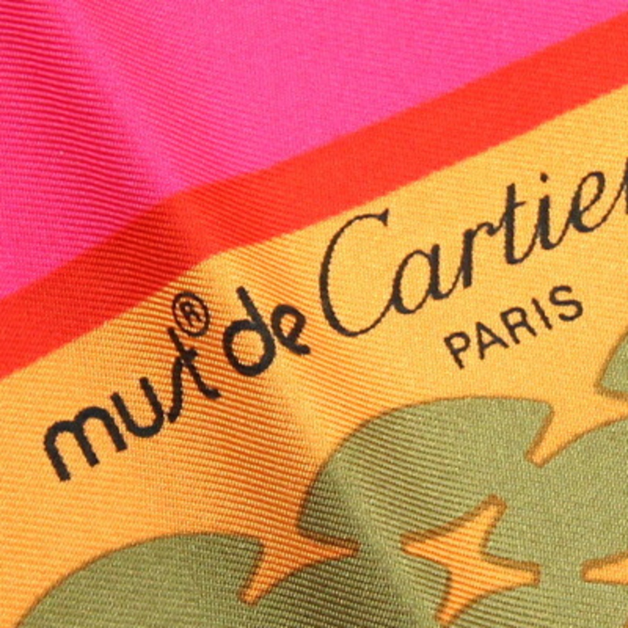 Cartier Scarf Muffler Square 90 Trinity Orange Pink Multicolor 100% Silk Ring Stole Large Size Women's