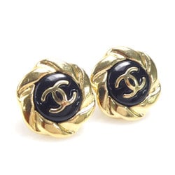 CHANEL Coco Mark Metal Earrings Gold x Black Women's r9988f