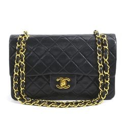 CHANEL Shoulder Bag Matelasse Double Flap Leather/Metal Black/Gold Women's e58466g