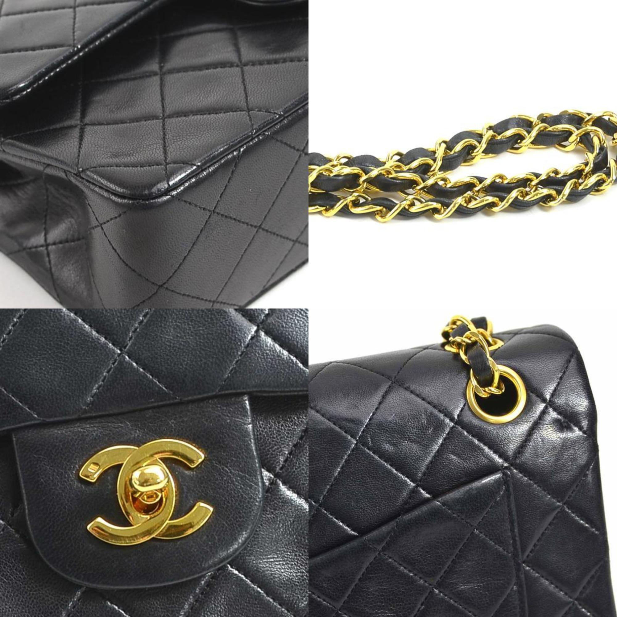 CHANEL Shoulder Bag Matelasse Double Flap Leather/Metal Black/Gold Women's e58466g