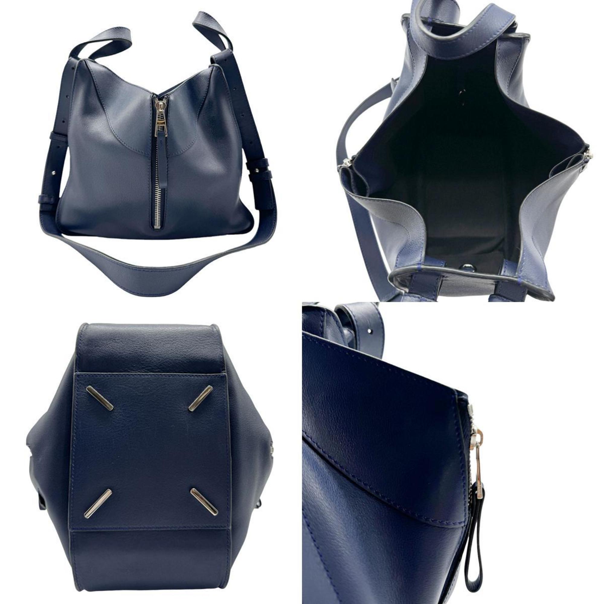 LOEWE Handbag Shoulder Bag Hammock Leather Navy Silver Women's z0385