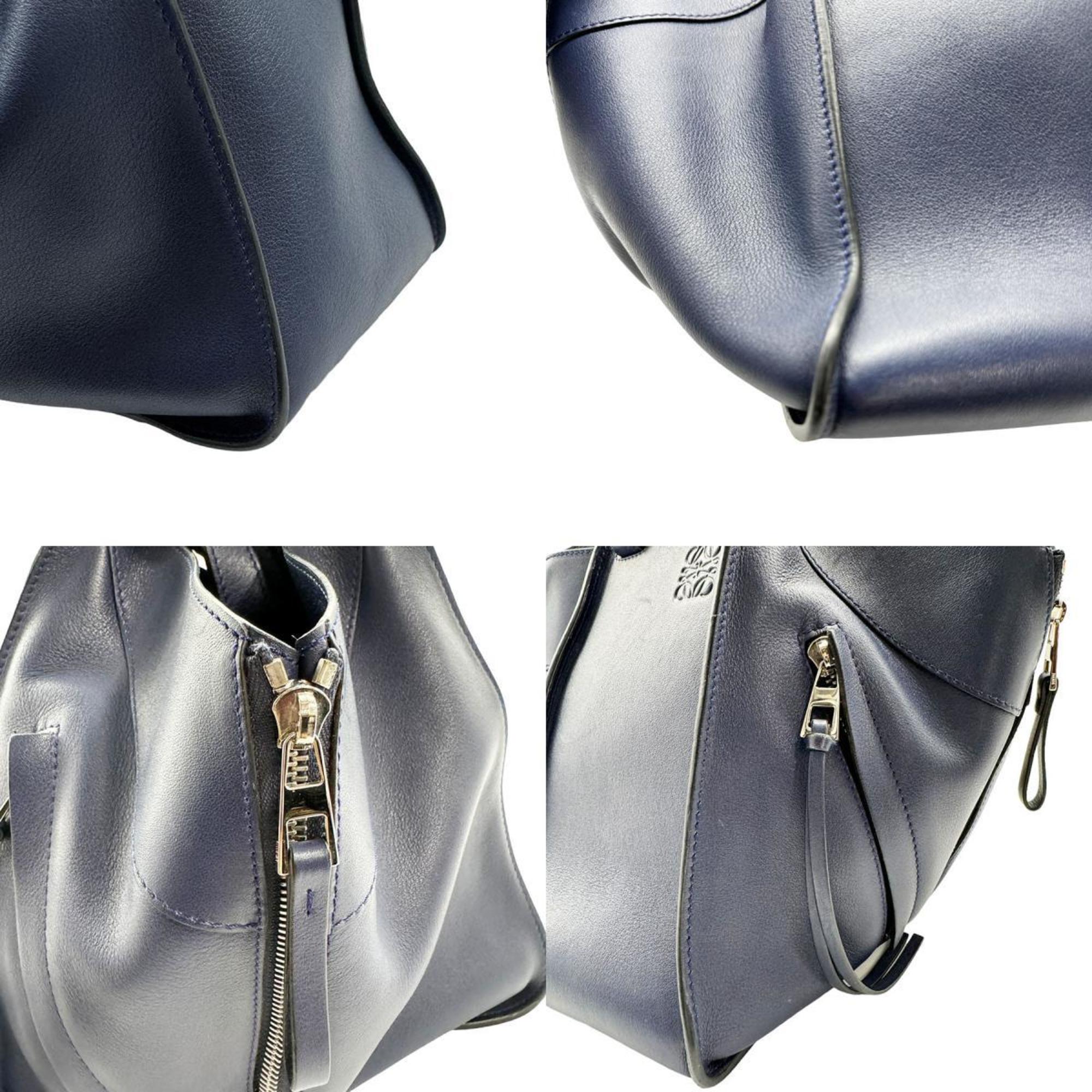 LOEWE Handbag Shoulder Bag Hammock Leather Navy Silver Women's z0385