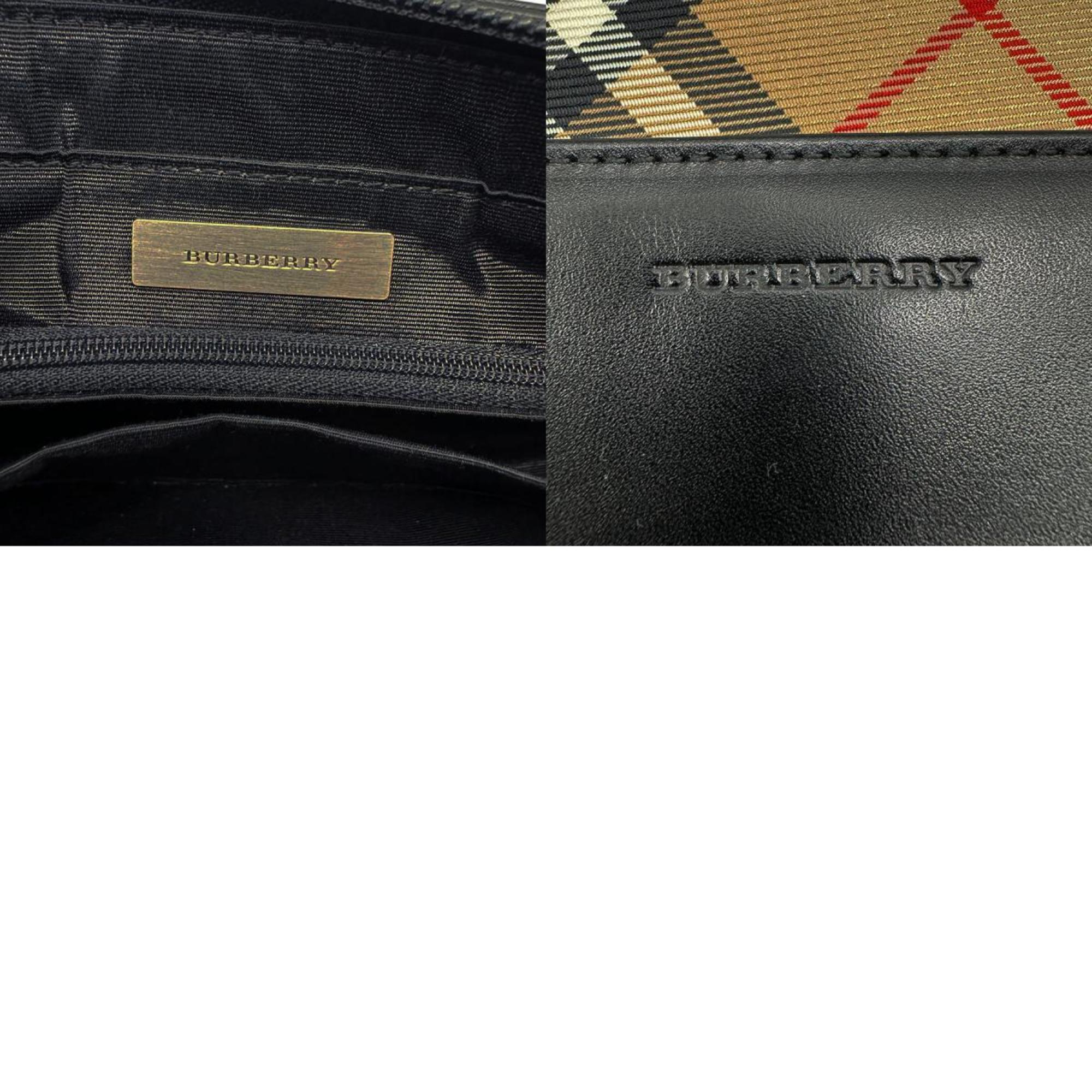 Burberry Shoulder Bag Nova Check Leather/Canvas Black/Beige Silver Women's z0415