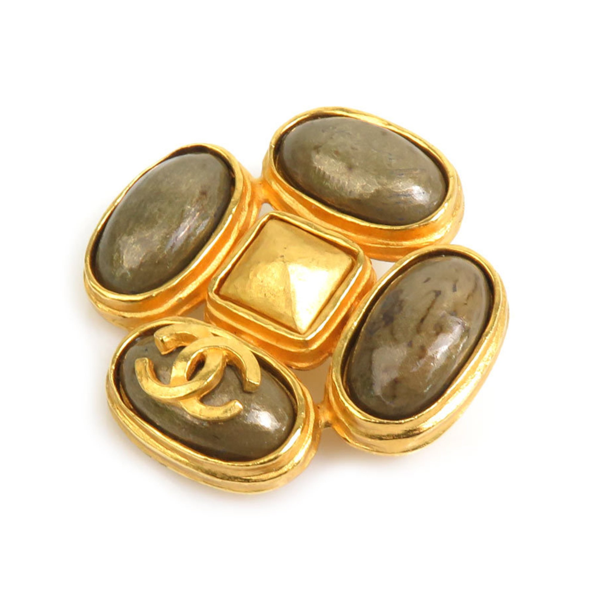 CHANEL Brooch Coco Mark Metal/Stone Gold/Brown Women's e58490f