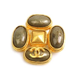 CHANEL Brooch Coco Mark Metal/Stone Gold/Brown Women's e58490f