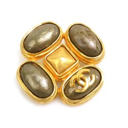 CHANEL Brooch Coco Mark Metal/Stone Gold/Brown Women's e58490f