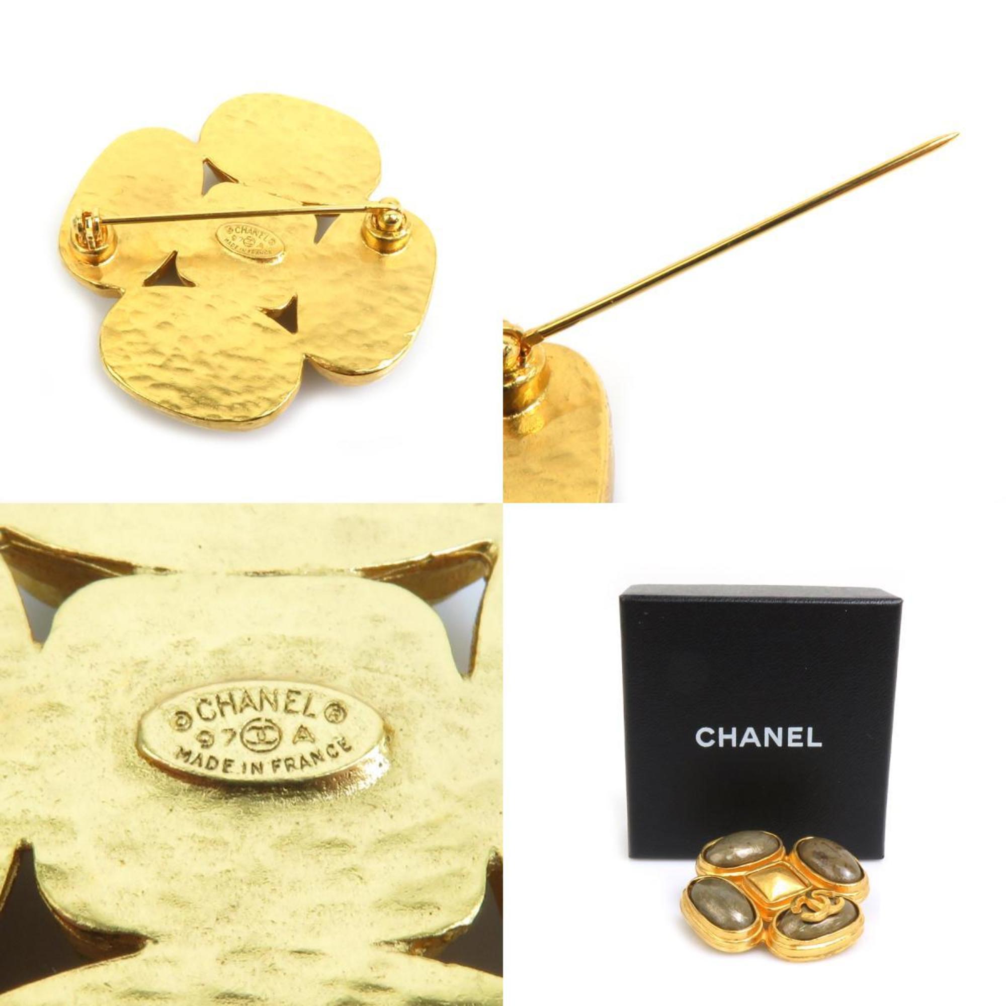 CHANEL Brooch Coco Mark Metal/Stone Gold/Brown Women's e58490f