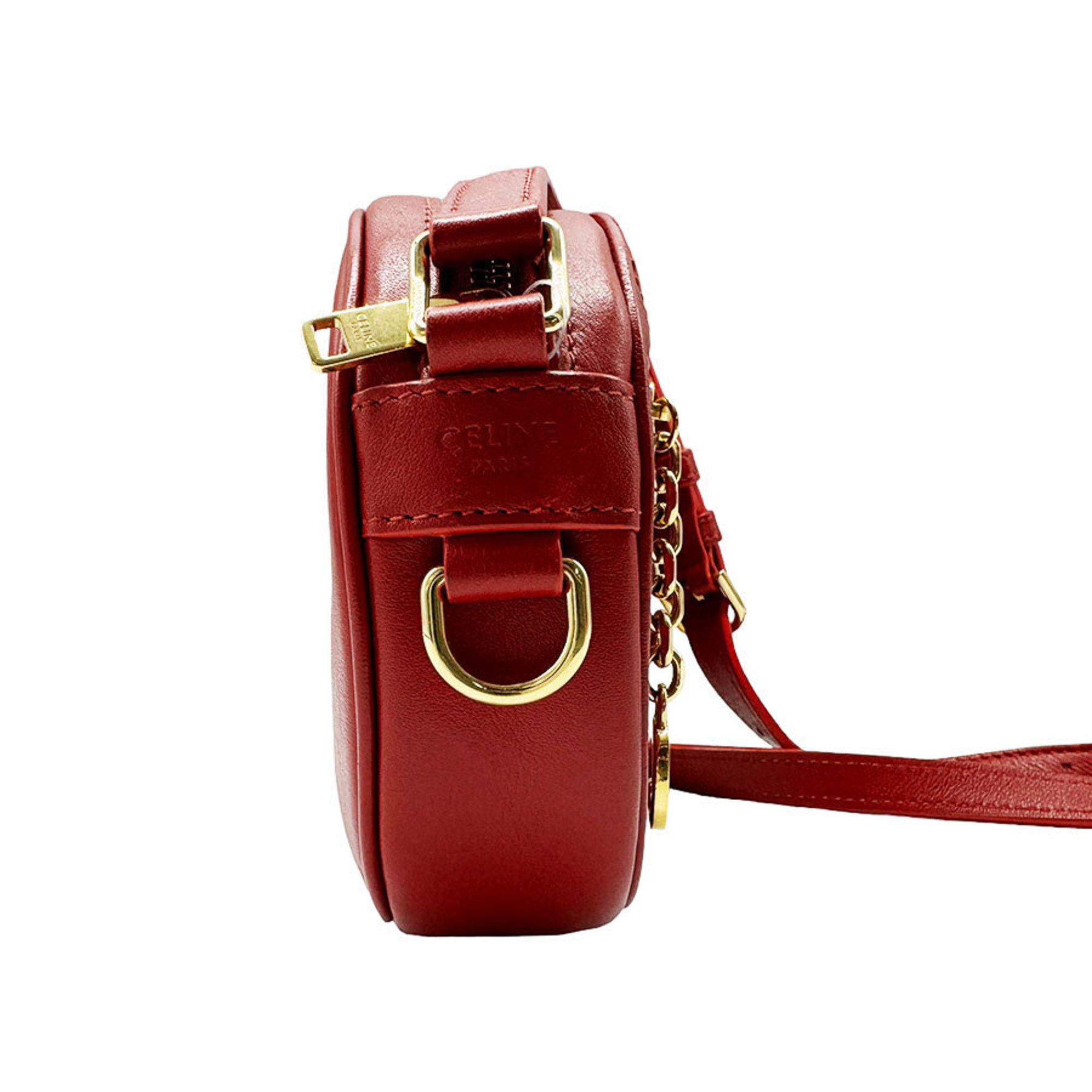 CELINE Shoulder Bag C Charm Leather Red Women's z0373