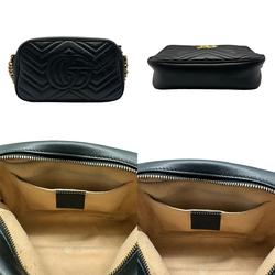GUCCI Shoulder Bag GG Marmont Leather/Metal Black/Gold Women's 447632 z0414
