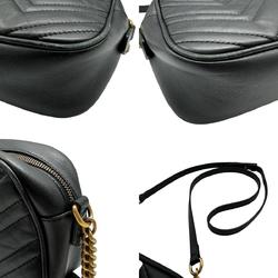 GUCCI Shoulder Bag GG Marmont Leather/Metal Black/Gold Women's 447632 z0414
