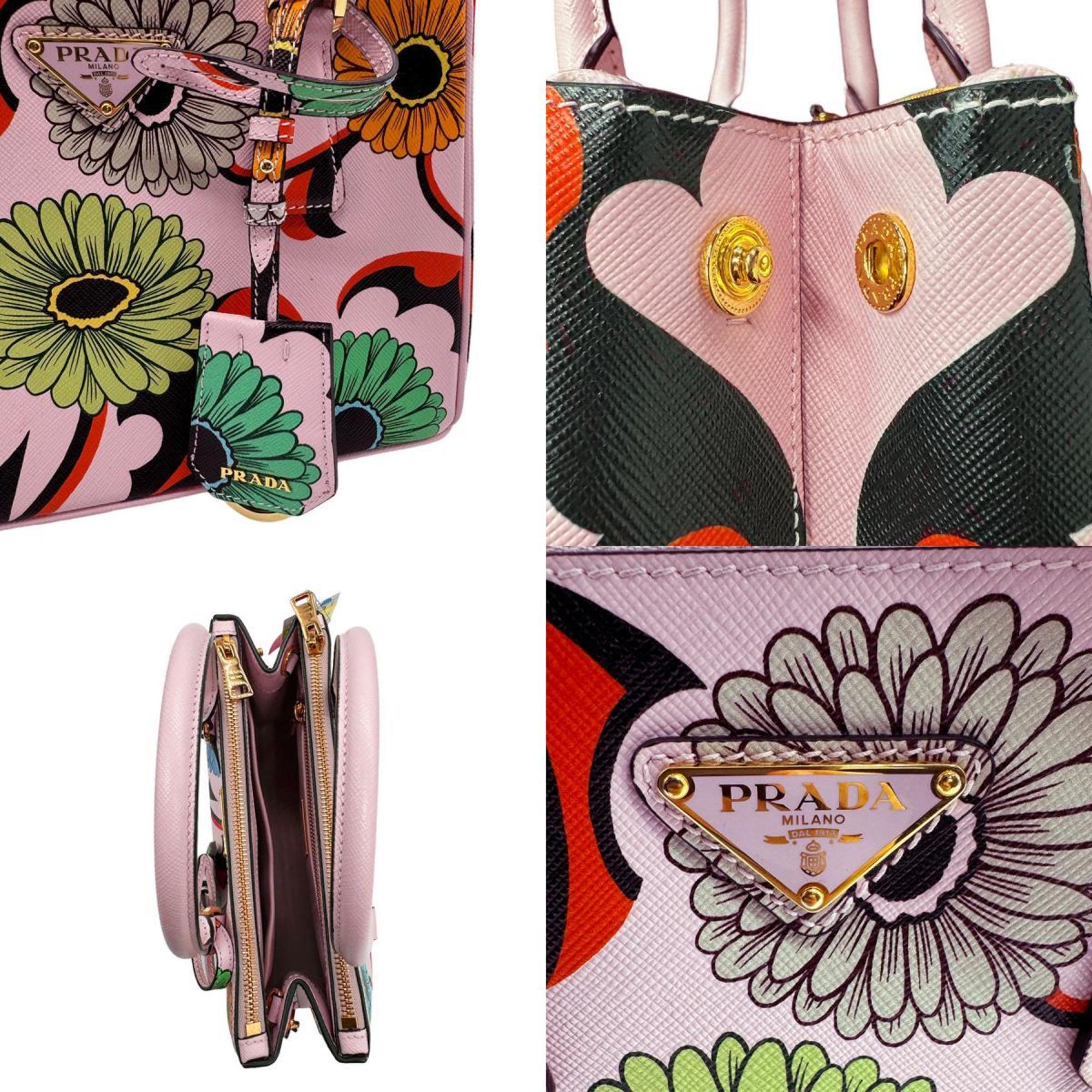 PRADA Handbag Shoulder Bag Leather Pink x Multicolor Women's 1BA896 z0352