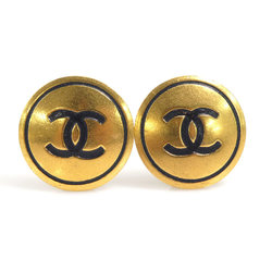 CHANEL Earrings Coco Mark Metal/Enamel Gold/Black Women's e58470f
