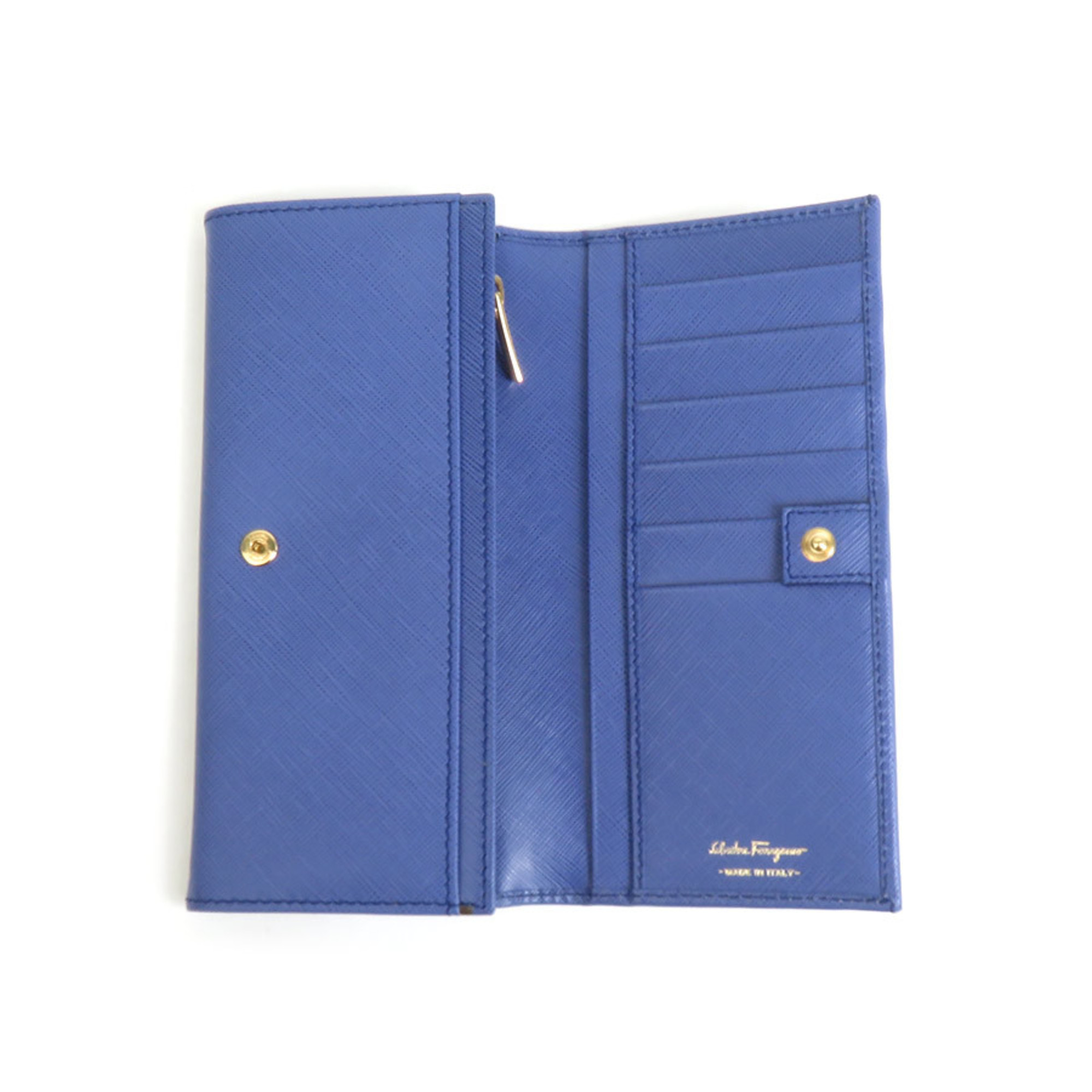 Salvatore Ferragamo Gancini Leather Bi-Fold Long Wallet Blue Women's a0315