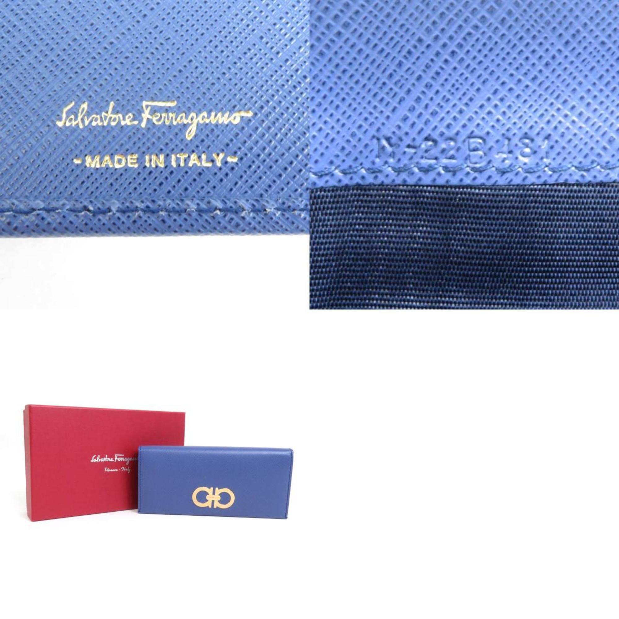 Salvatore Ferragamo Gancini Leather Bi-Fold Long Wallet Blue Women's a0315