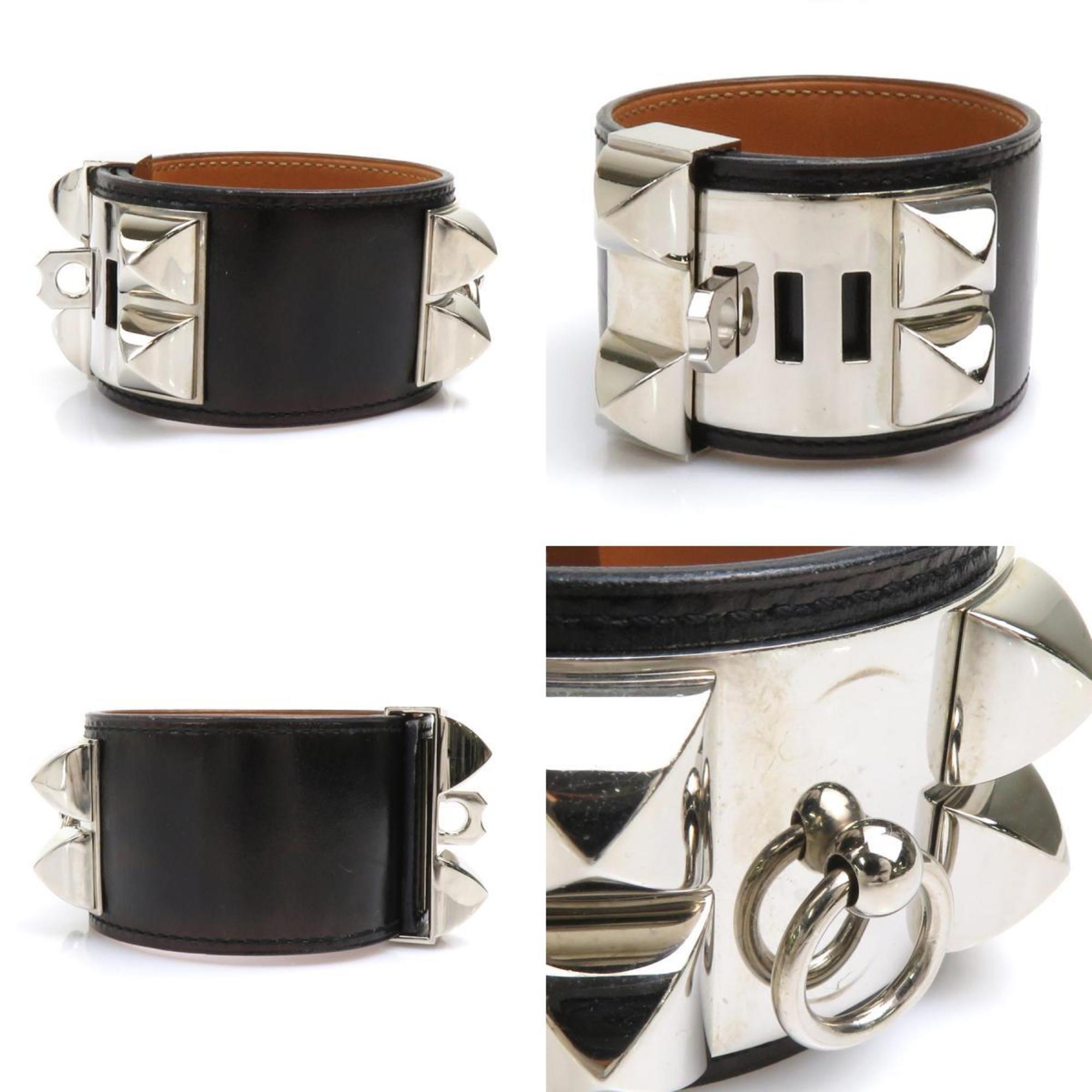 Hermes HERMES Bracelet Collier de Chien Leather/Metal Black/Silver Unisex e58458i