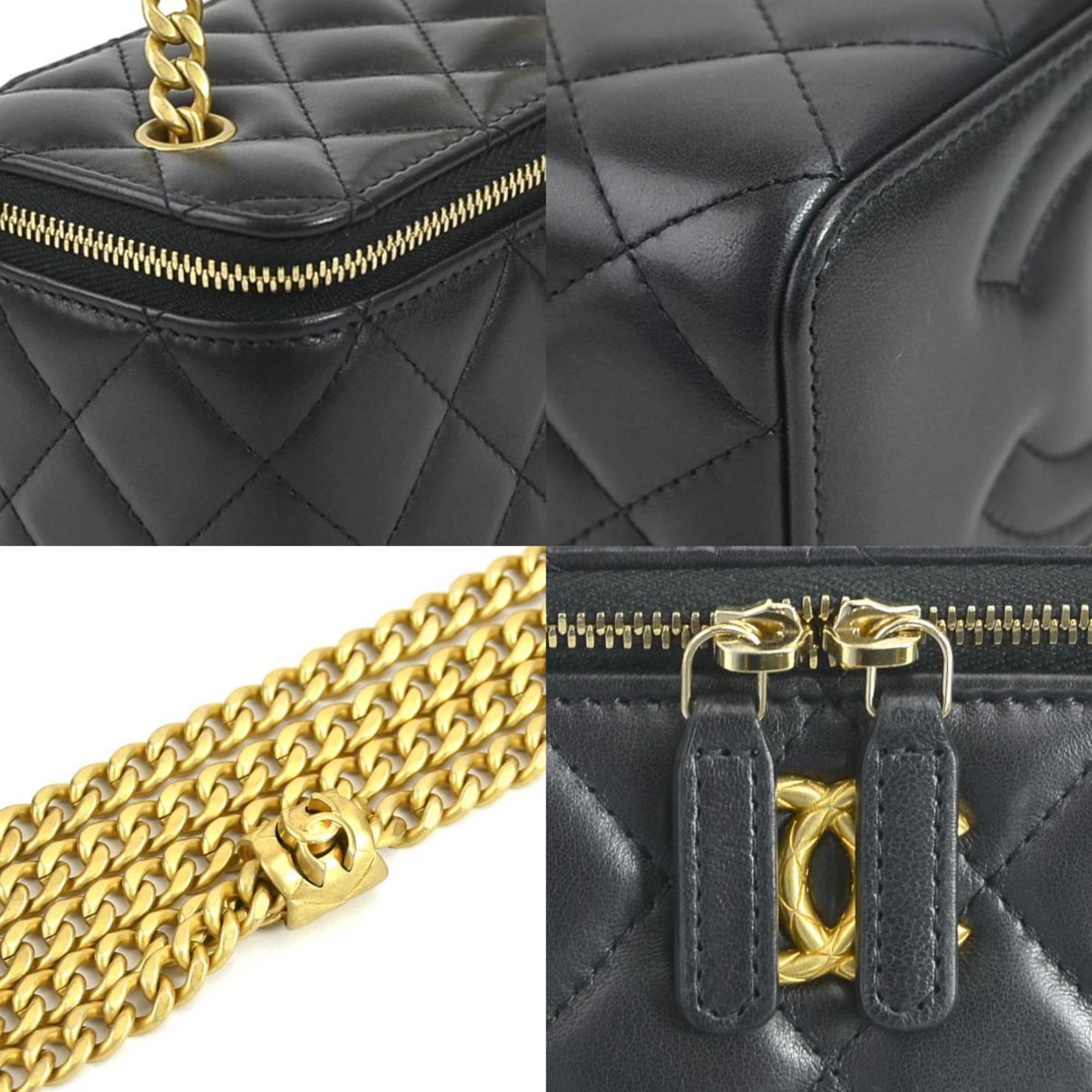 CHANEL Shoulder Bag Pochette Lambskin Black Gold Women's 99878f