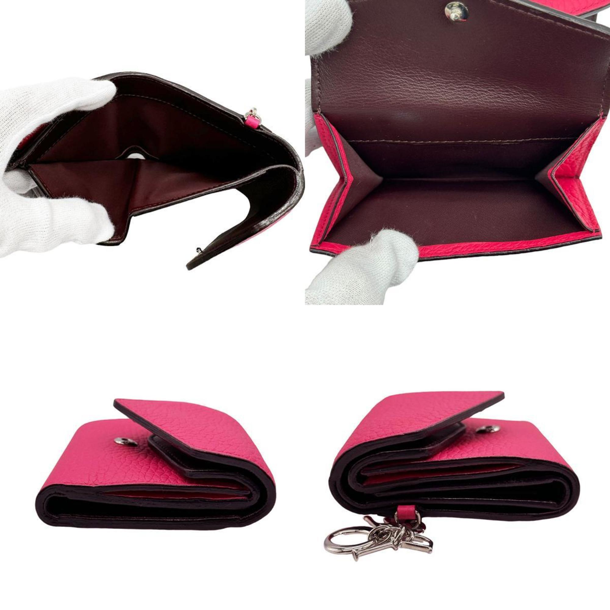 Christian Dior Tri-fold Wallet Leather Magenta Women's z0353
