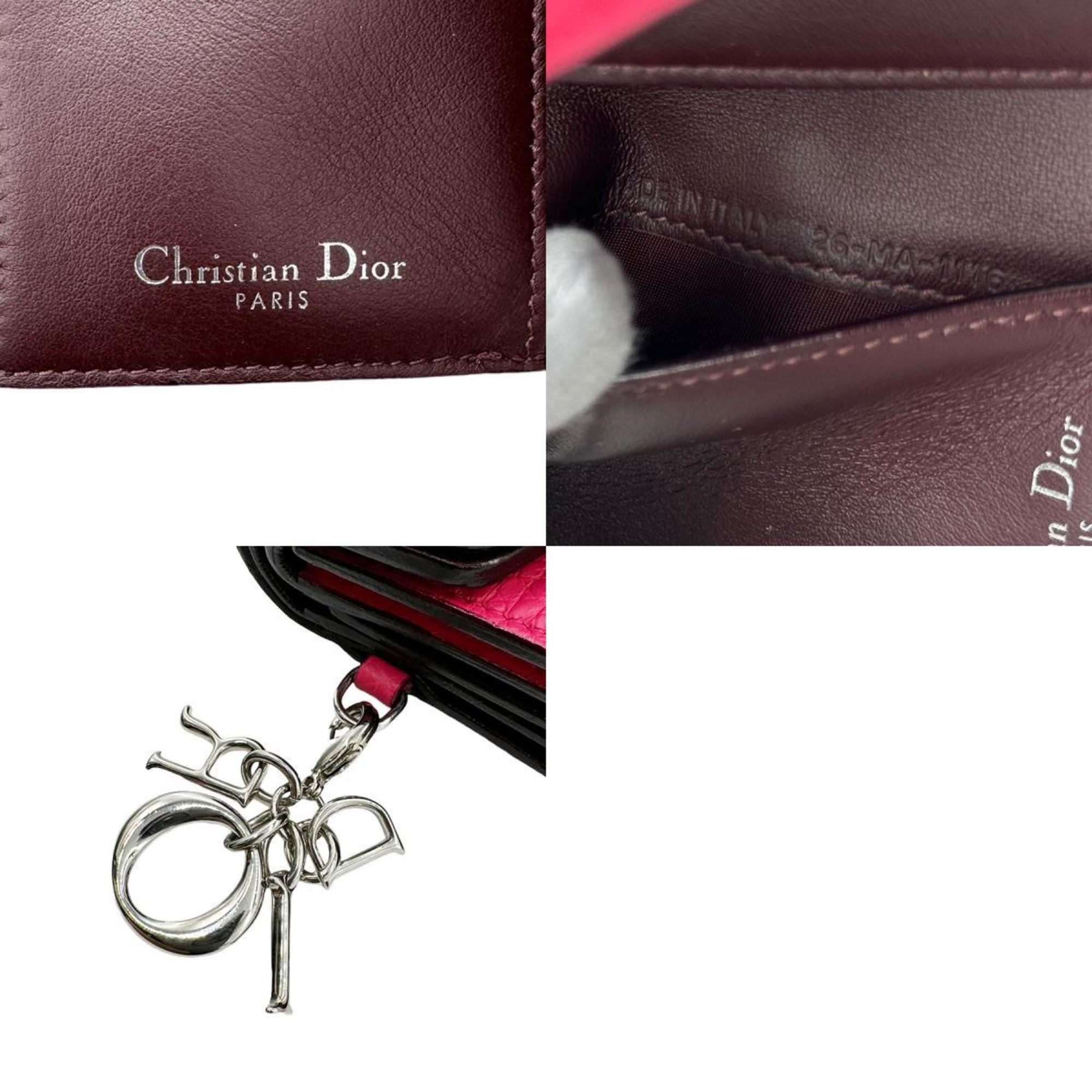 Christian Dior Tri-fold Wallet Leather Magenta Women's z0353