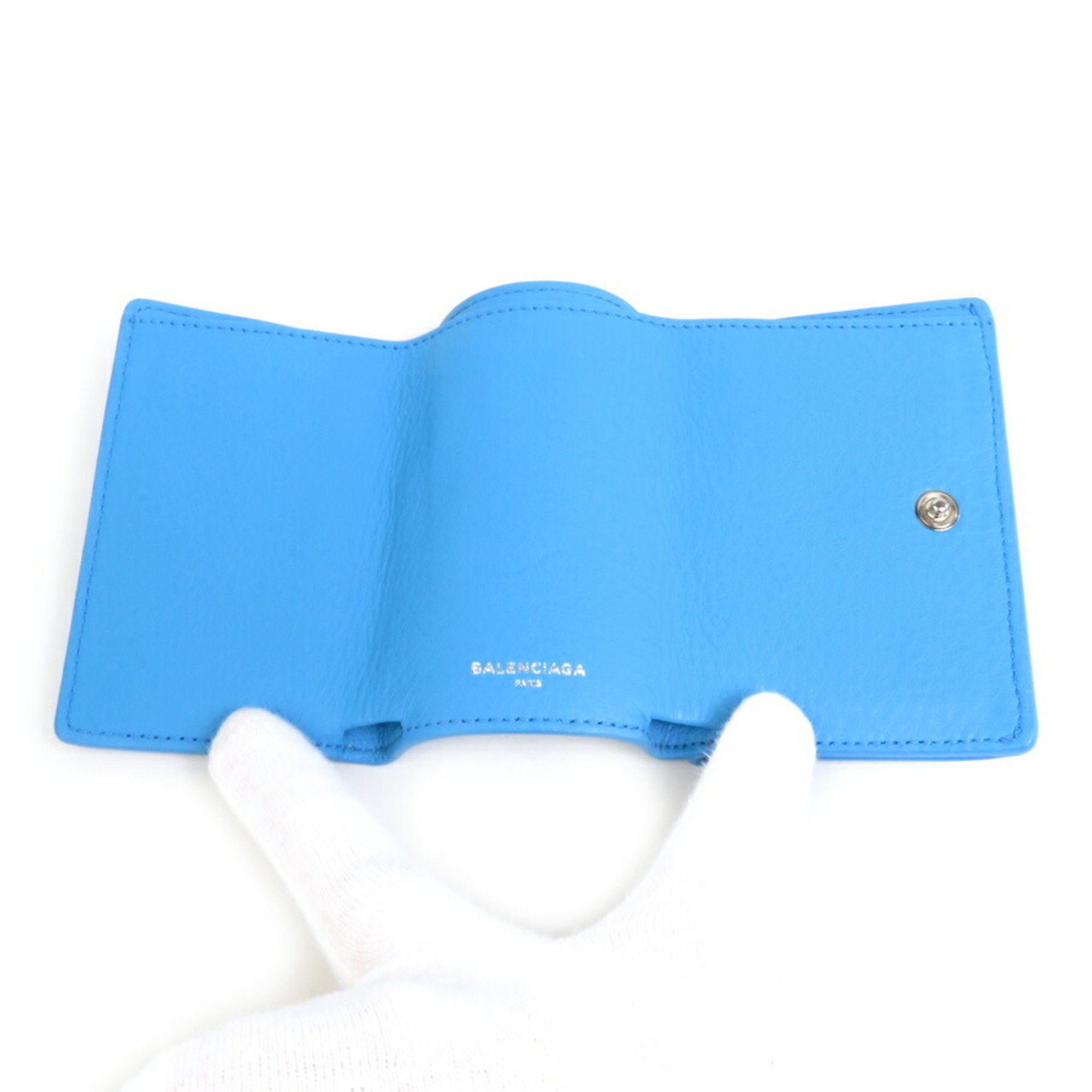 BALENCIAGA Tri-fold wallet Leather Blue Unisex r9978g