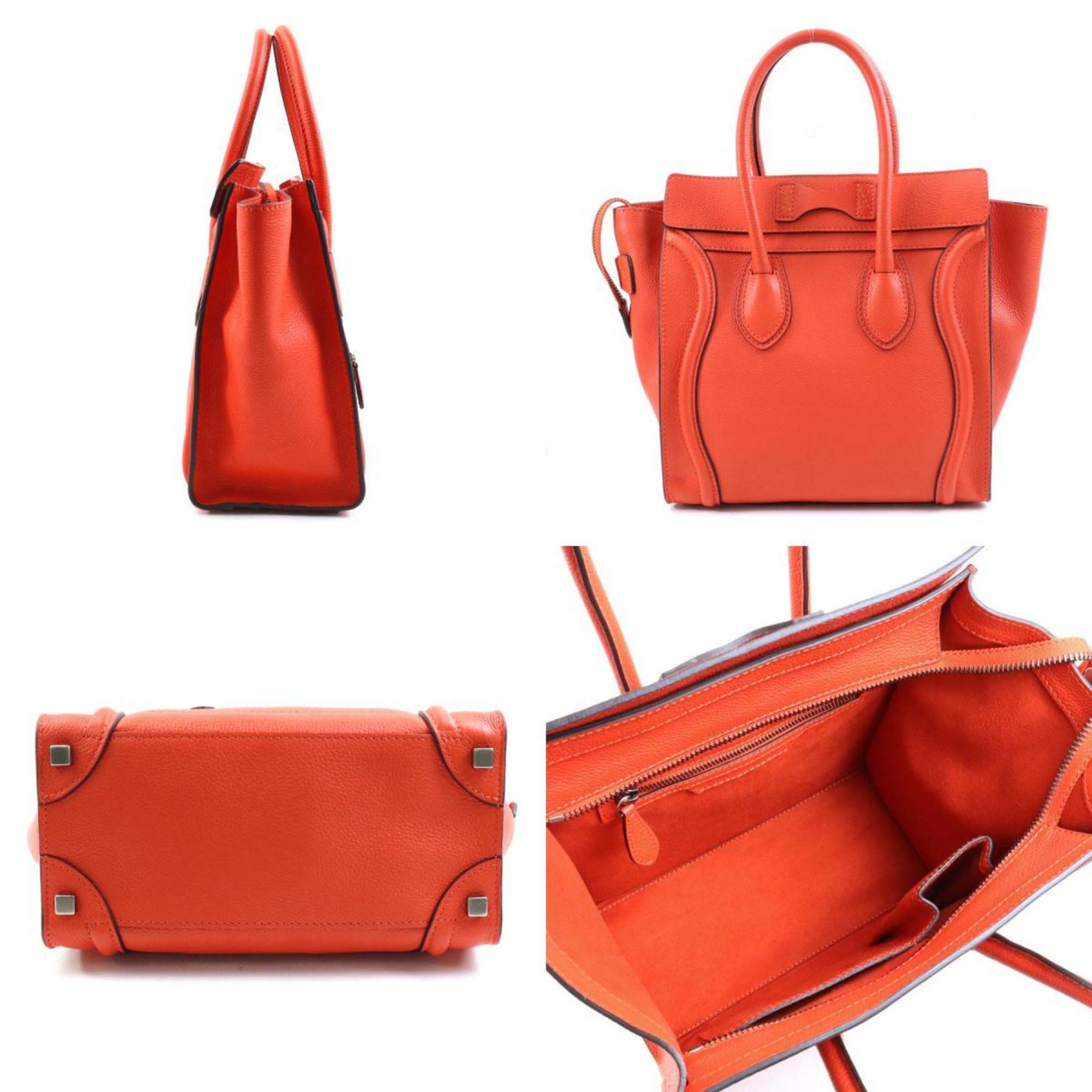CELINE Handbag Luggage Micro Shopper Leather Orange Red Women's 99883g