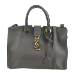 Saint Laurent SAINT LAURENT Handbag Shoulder Bag Baby Cabas Leather Dark Gray Gold Women's e58469f