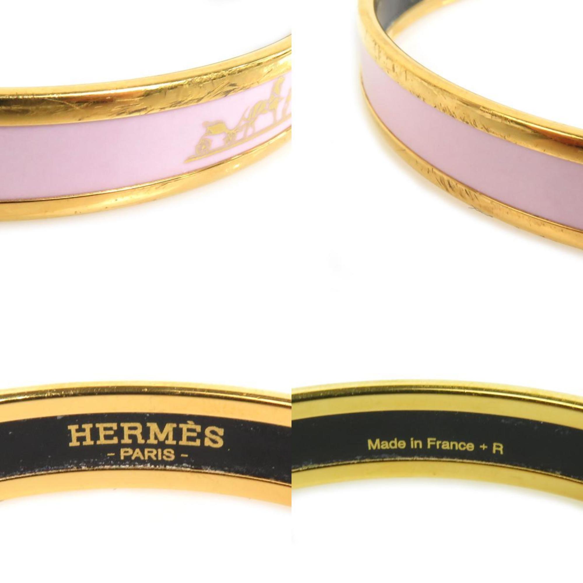 Hermes HERMES Bangle Bracelet Emaille Metal/Enamel Gold/Light Pink Women's e58479f
