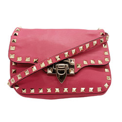 Valentino Garavani Shoulder Bag Rockstud Leather/Metal Pink/Gold Women's z0351