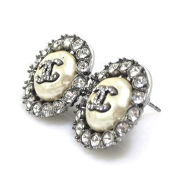 CHANEL Coco Mark Metal/Rhinestone Earrings Silver x Clear Women's r9985i