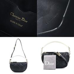 Christian Dior Handbag Shoulder Bag Vibe Hobo Leather Black/White/Light Blue Gold Women's e58488f