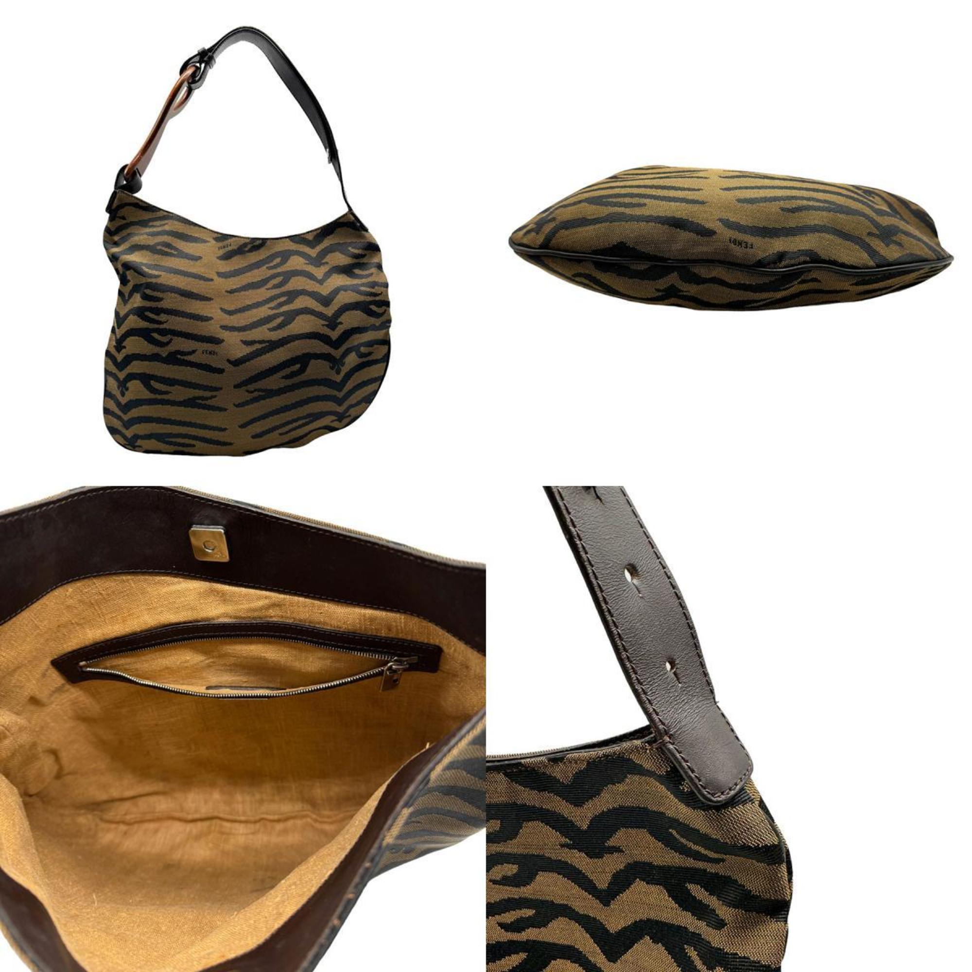 FENDI Shoulder Bag Canvas/Leather/Wood Brown/Black Women's z0392