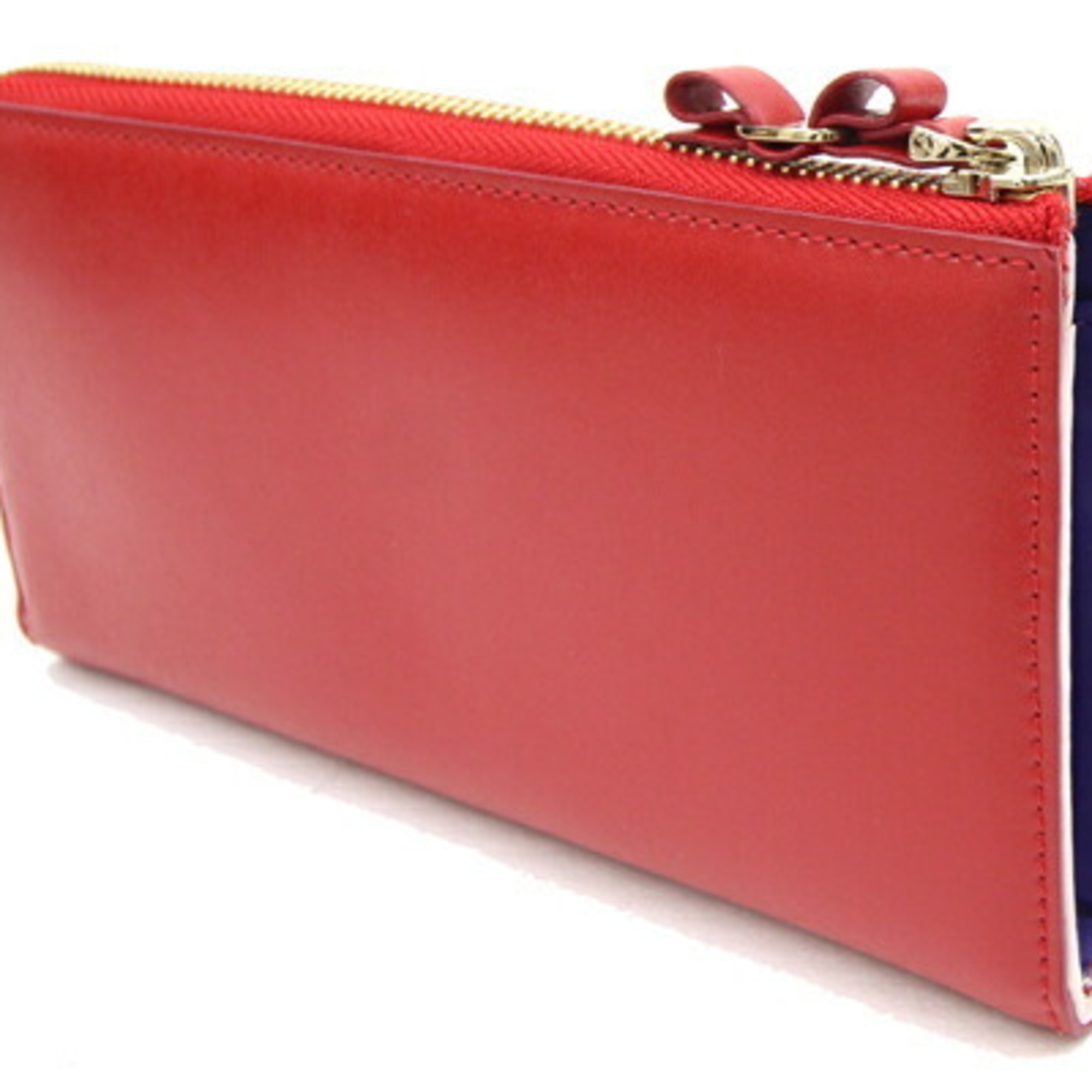 Salvatore Ferragamo L-shaped long wallet Vara 22D289 Red Multicolor Leather Long Wallet Purse Ribbon Women's