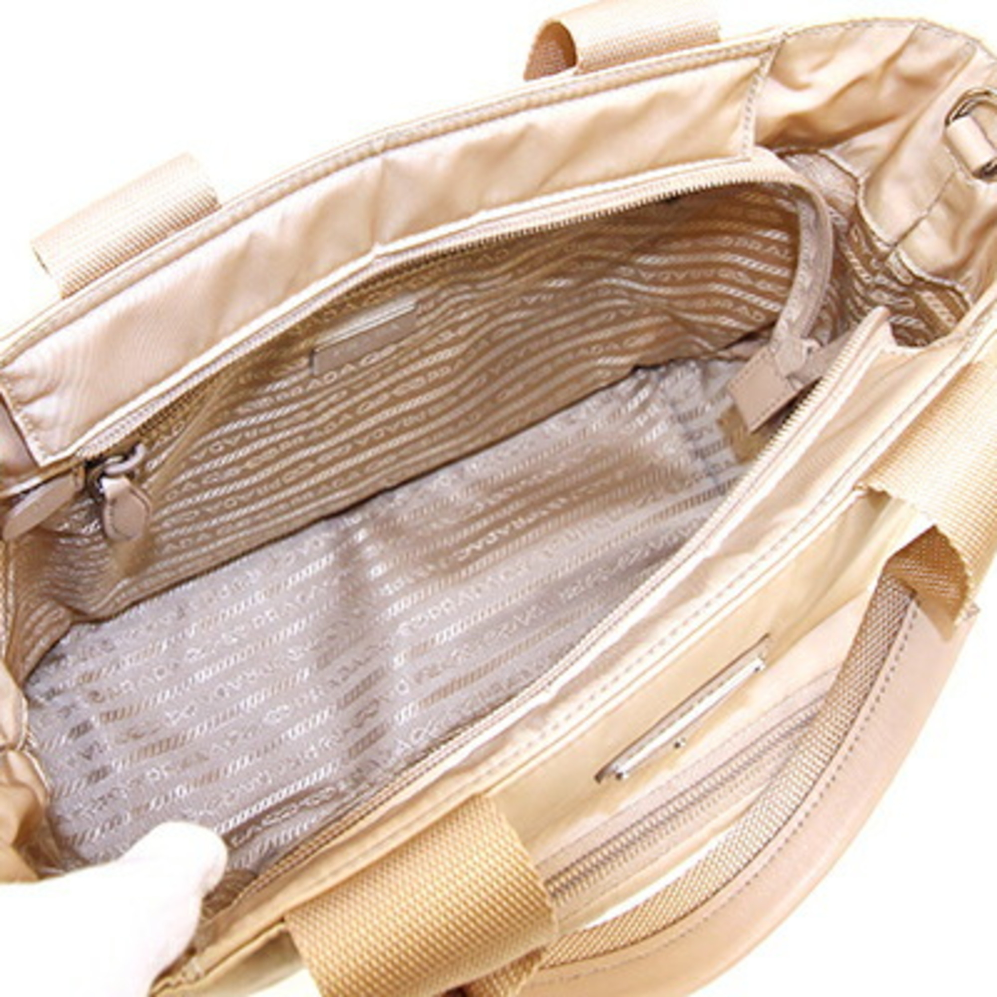 Prada Handbag 1BG354 Beige Nylon Leather Shoulder Bag Tote Women's PRADA
